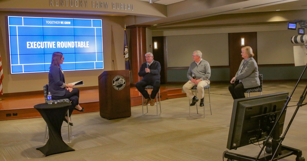 KFB Young Farmer Advisory Committee Chair Heather Graham Interviews KFB President Mark Haney, KFB 1st Vice President Eddie Melton and KFB 2nd Vice President Sharon Furches during KFB's 2021 virtual Young Farmer Leadership Conference.
