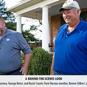 Director of Claims for KFB Insurance, George Bates, and Boyle County Farm Bureau member, Bennie Gilbert, anxiously await their close-up.