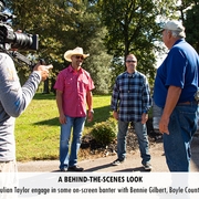 Stars Sam Nehme and Julian Taylor engage in some on-screen banter with Bennie Gilbert, Boyle County Farm Bureau member.