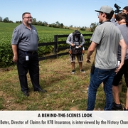 George Bates, Director of Claims for KFB Insurance, is interviewed by the History Channel crew.