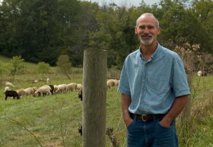 Jim Mansfield and Katahdin sheep at his farm in Mercer County.