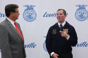 KFB Executive Vice President David S. Beck visited with National FFA President Clay Sapp following the news conference.